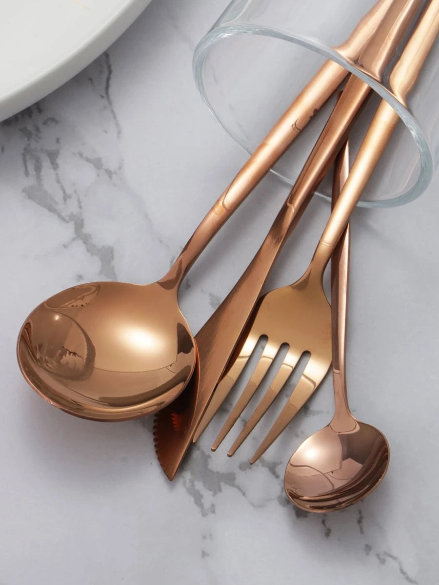 24pcs Stainless Steel Cutlery Set - Rose Gold