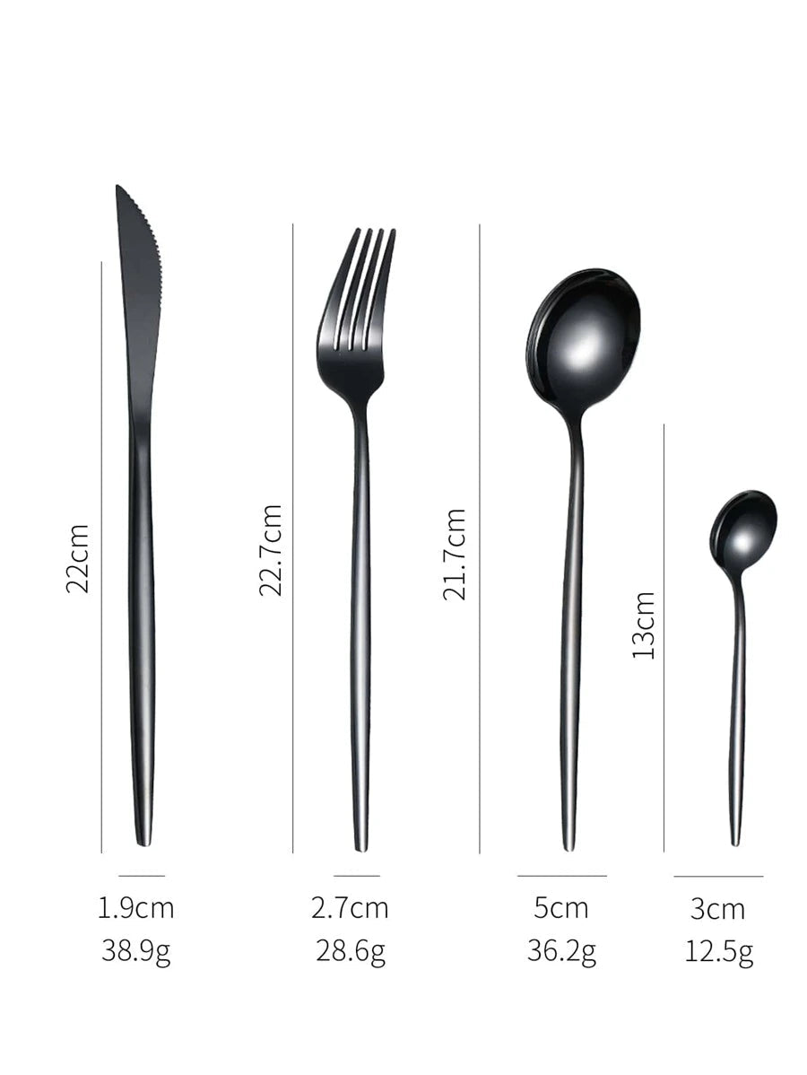 24pcs Stainless Steel Cutlery Set - Matte Black