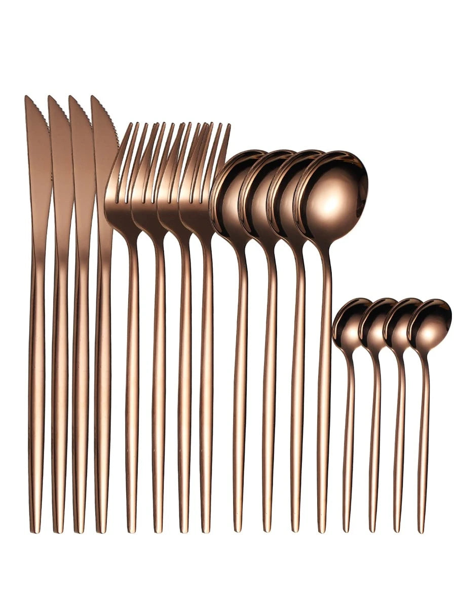 24pcs Stainless Steel Cutlery Set - Rose Gold